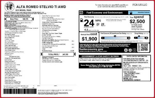 New 2019 Alfa Romeo Stelvio Ti Q4 for sale $47,390 at Maserati of Westport in Westport CT 06880 2