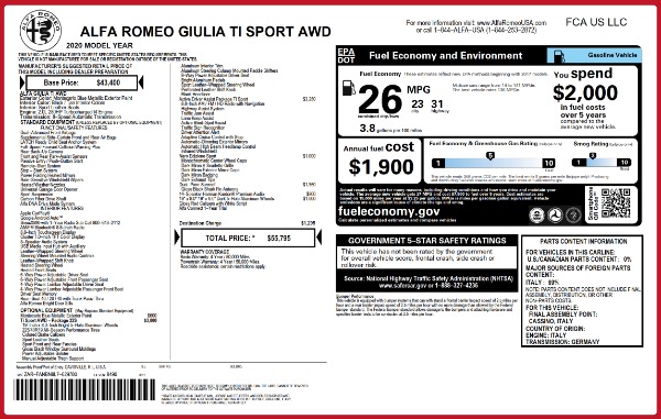 New 2020 Alfa Romeo Giulia Ti Sport Q4 for sale Sold at Maserati of Westport in Westport CT 06880 2