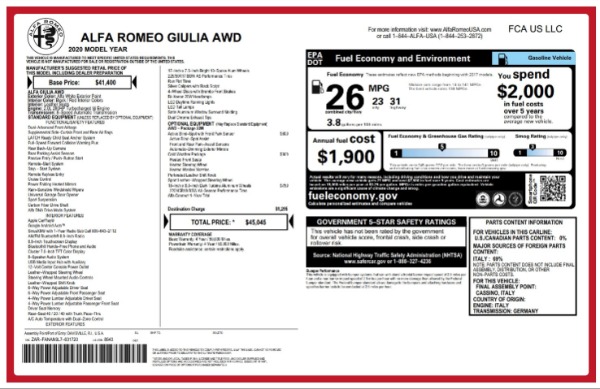 New 2020 Alfa Romeo Giulia Q4 for sale $45,045 at Maserati of Westport in Westport CT 06880 2