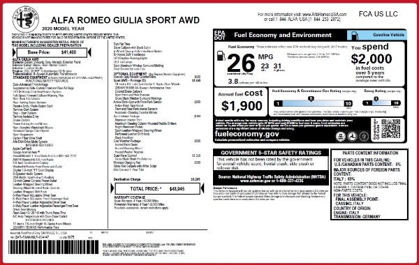 New 2020 Alfa Romeo Giulia Sport Q4 for sale $48,945 at Maserati of Westport in Westport CT 06880 2