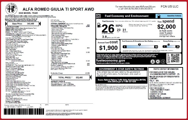 New 2020 Alfa Romeo Giulia Ti Sport Q4 for sale Sold at Maserati of Westport in Westport CT 06880 2