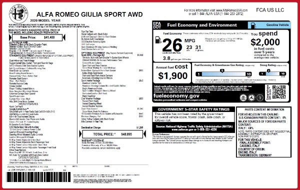 New 2020 Alfa Romeo Giulia Sport Q4 for sale $48,895 at Maserati of Westport in Westport CT 06880 2