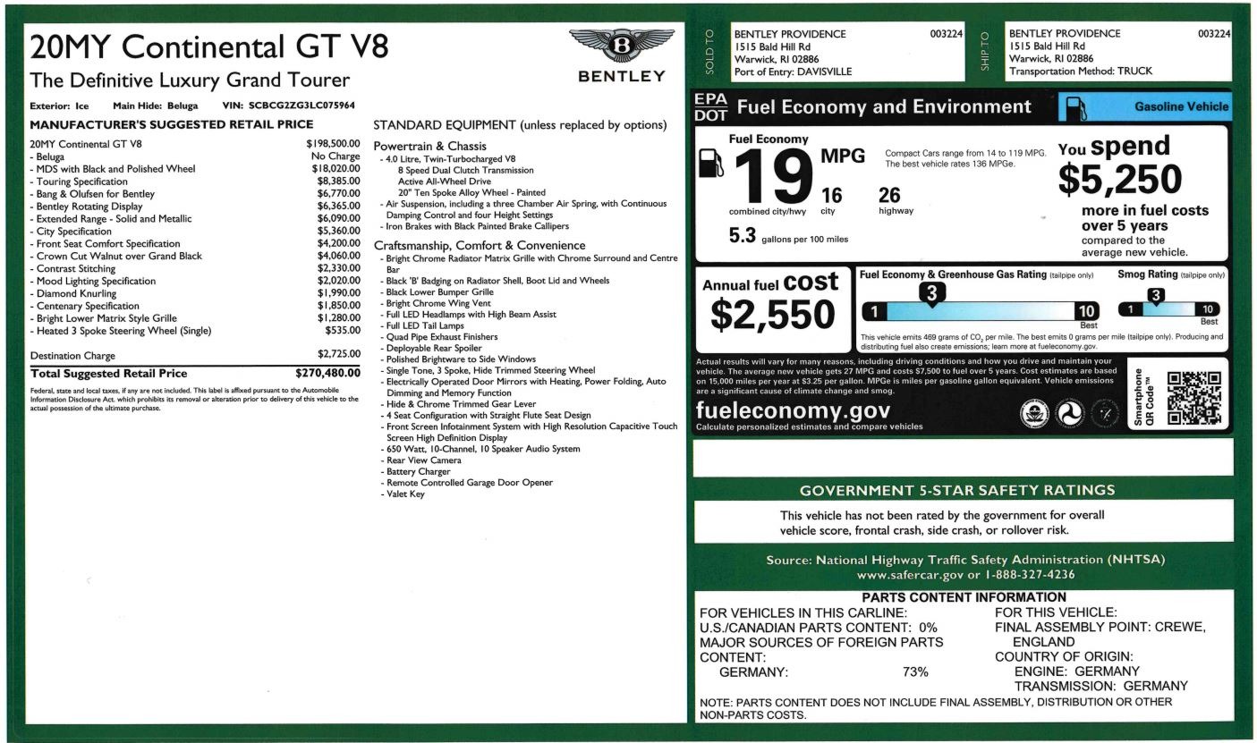 New 2020 Bentley Continental GT V8 For Sale (Special Pricing) | Maserati of  Westport Stock #B1563
