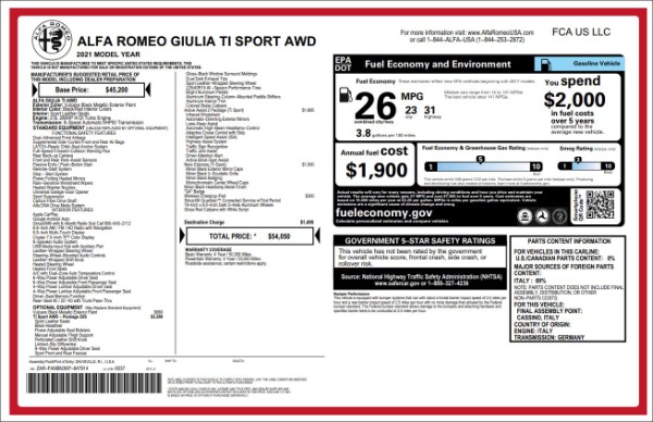 New 2021 Alfa Romeo Giulia Ti Sport Q4 for sale Sold at Maserati of Westport in Westport CT 06880 19