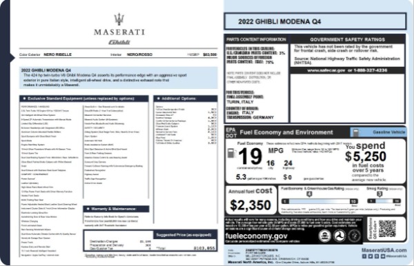 New 2022 Maserati Ghibli Modena Q4 for sale $103,855 at Maserati of Westport in Westport CT 06880 19