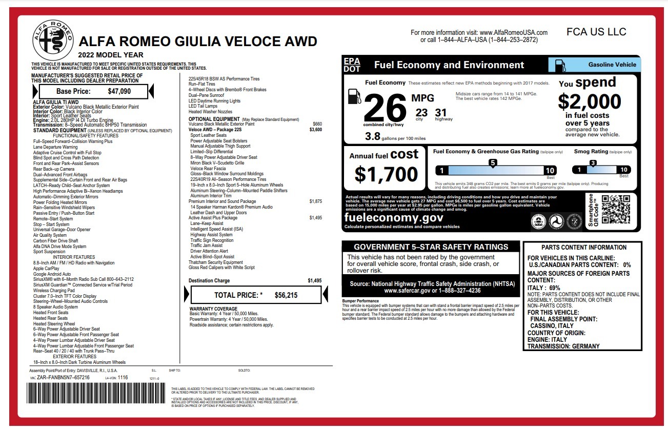 Used 2022 Alfa Romeo Giulia Veloce for sale $28,900 at Maserati of Westport in Westport CT 06880 1