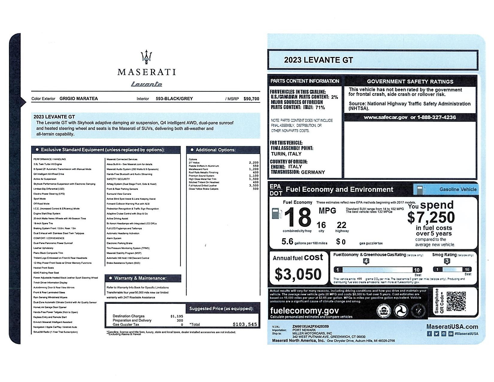 Used 2023 Maserati Levante GT for sale $39,900 at Maserati of Westport in Westport CT 06880 1