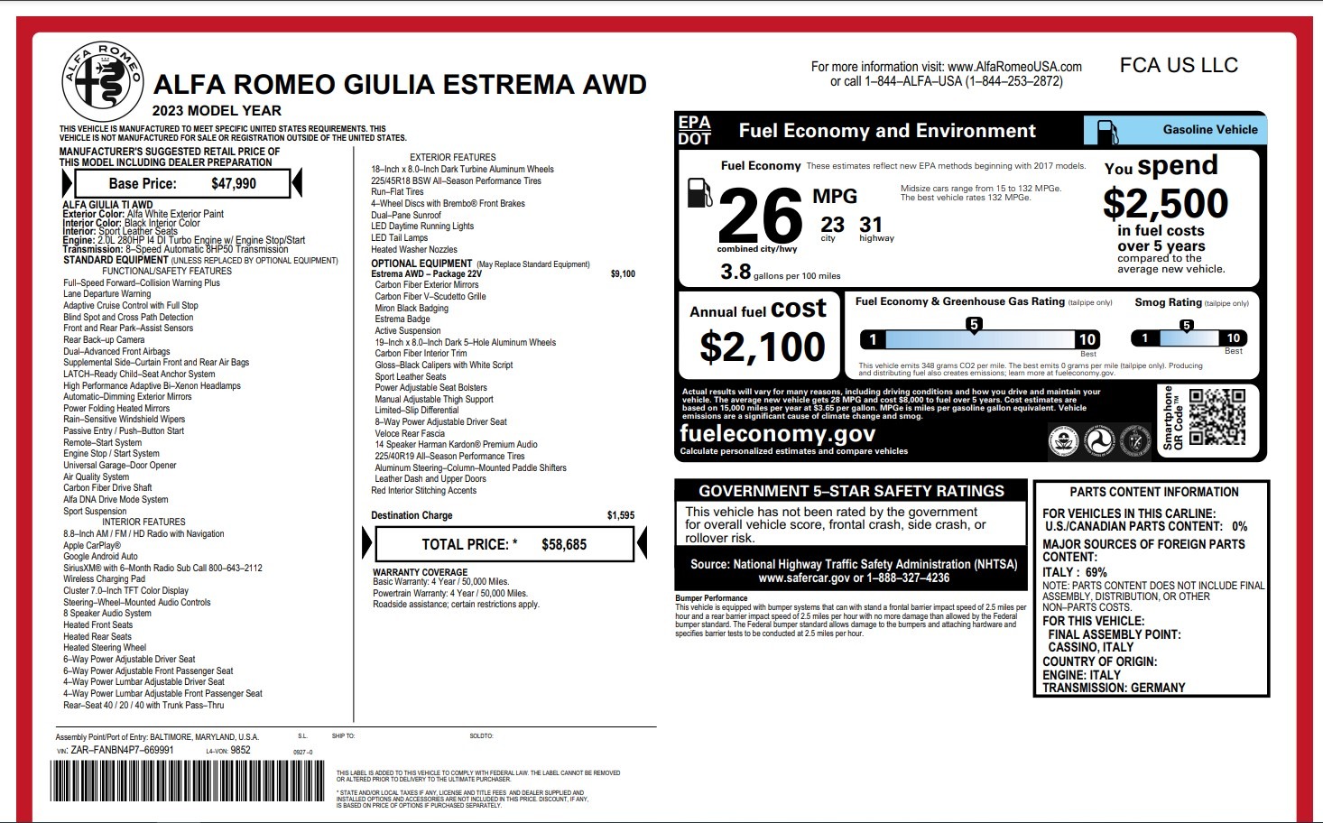 Used 2023 Alfa Romeo Giulia Estrema for sale Call for price at Maserati of Westport in Westport CT 06880 1