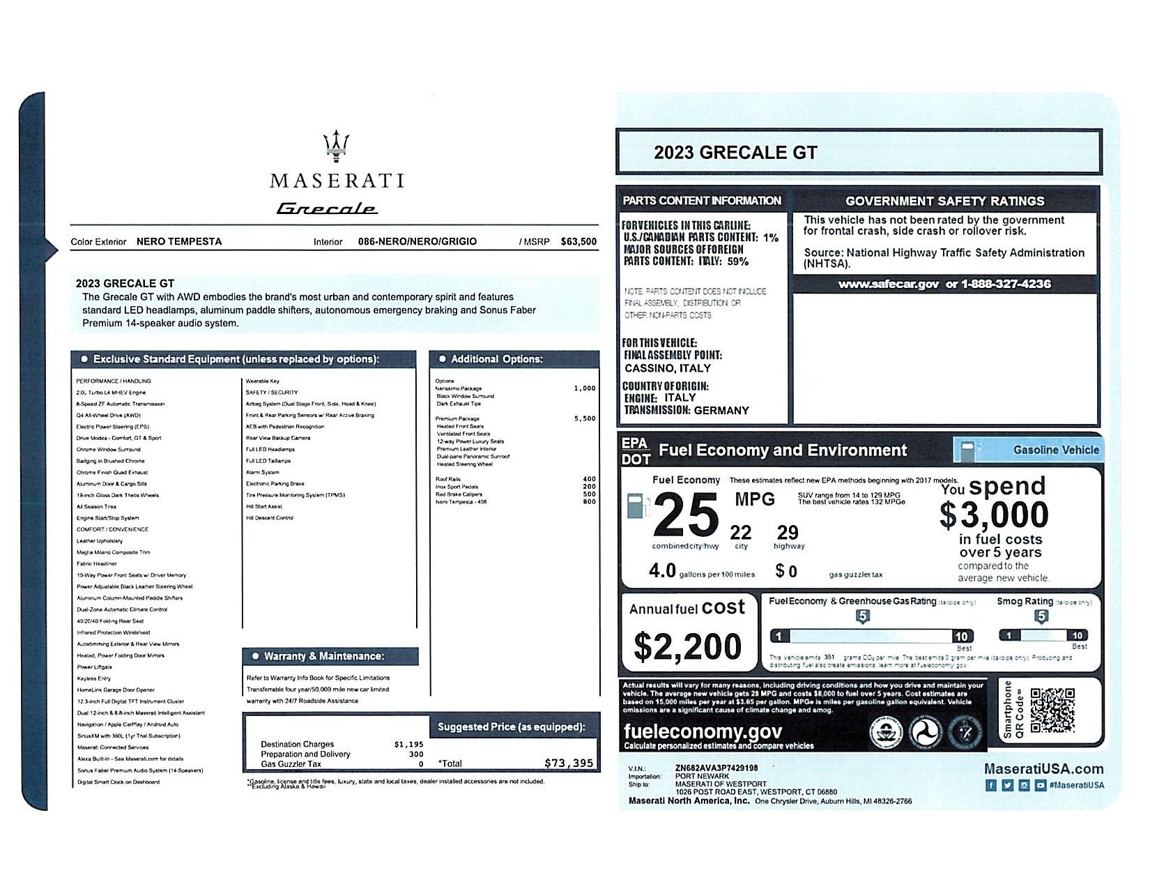 New 2023 Maserati Grecale GT for sale $40,900 at Maserati of Westport in Westport CT 06880 1