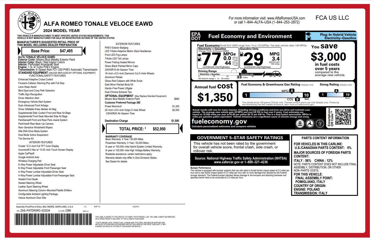 New 2024 Alfa Romeo Tonale Veloce for sale Sold at Maserati of Westport in Westport CT 06880 1
