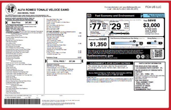 New 2024 Alfa Romeo Tonale Veloce for sale $57,300 at Maserati of Westport in Westport CT 06880 28