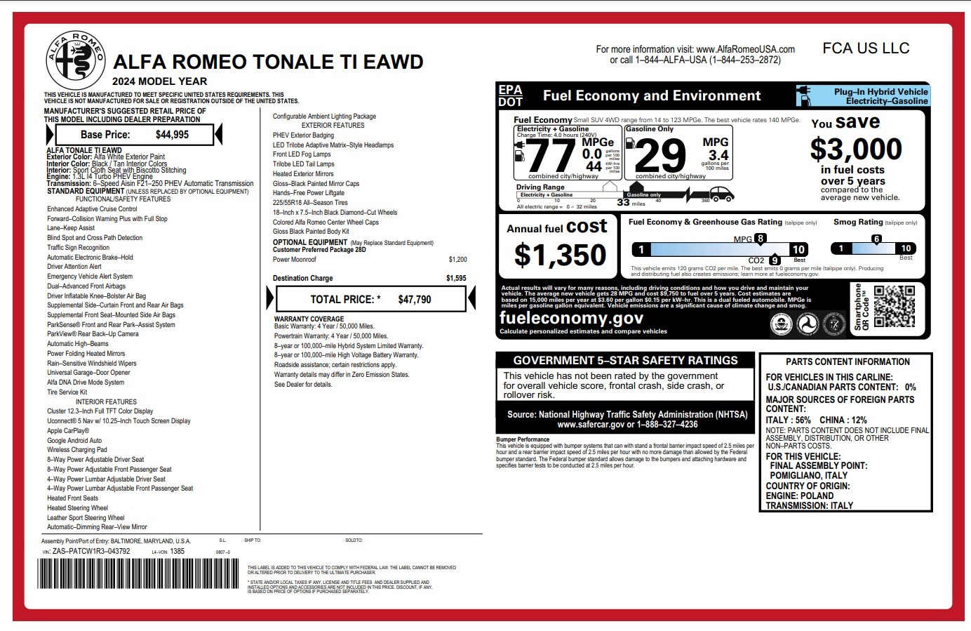 New 2024 Alfa Romeo Tonale Ti for sale $47,790 at Maserati of Westport in Westport CT 06880 1