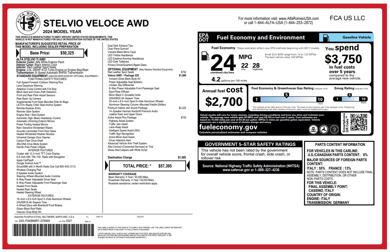 New 2024 Alfa Romeo Stelvio Veloce for sale Sold at Maserati of Westport in Westport CT 06880 1