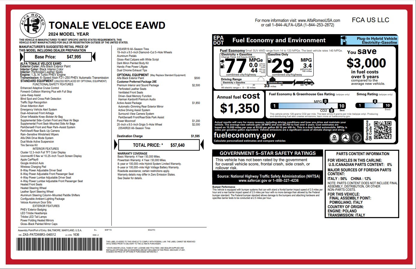 New 2024 Alfa Romeo Tonale Veloce for sale Sold at Maserati of Westport in Westport CT 06880 1