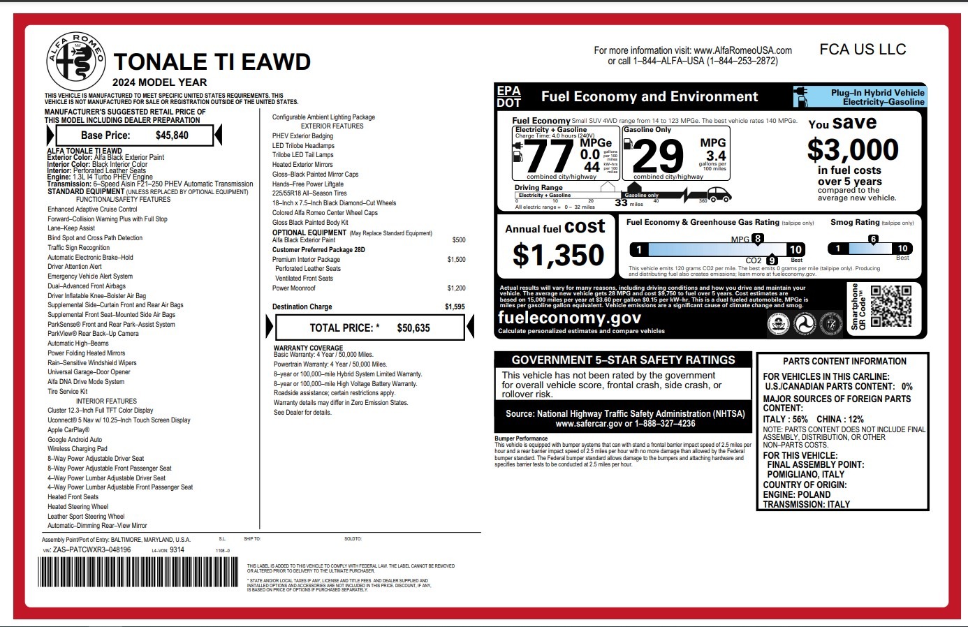 New 2024 Alfa Romeo Tonale Ti for sale $50,635 at Maserati of Westport in Westport CT 06880 1