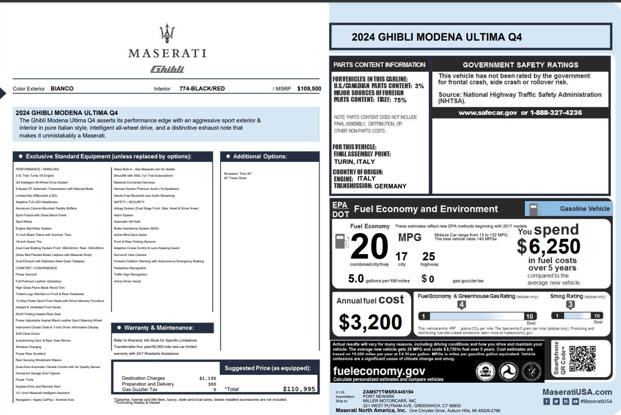 New 2024 Maserati Ghibli Modena Ultima Q4 for sale Sold at Maserati of Westport in Westport CT 06880 1
