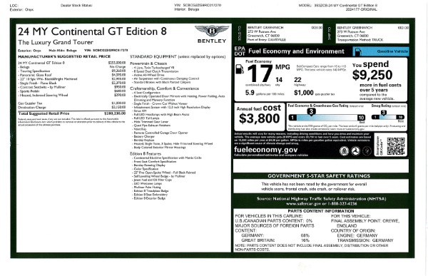 New 2024 Bentley Continental GT Edition 8 for sale $245,230 at Maserati of Westport in Westport CT 06880 28