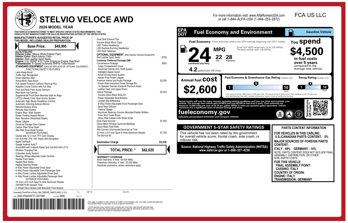 New 2026 Alfa Romeo Stelvio for sale $62,020 at Maserati of Westport in Westport CT 06880 1