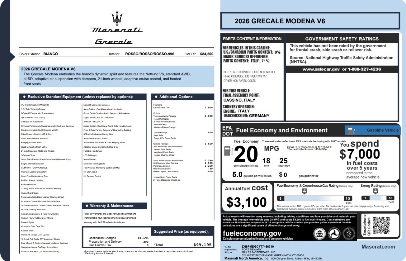 New 2026 Maserati Grecale Modena V6 for sale $99,195 at Maserati of Westport in Westport CT 06880 1