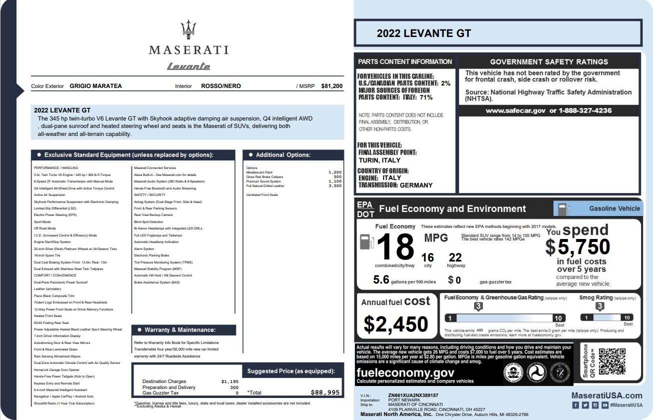 Used 2022 Maserati Levante GT for sale $42,900 at Maserati of Westport in Westport CT 06880 1