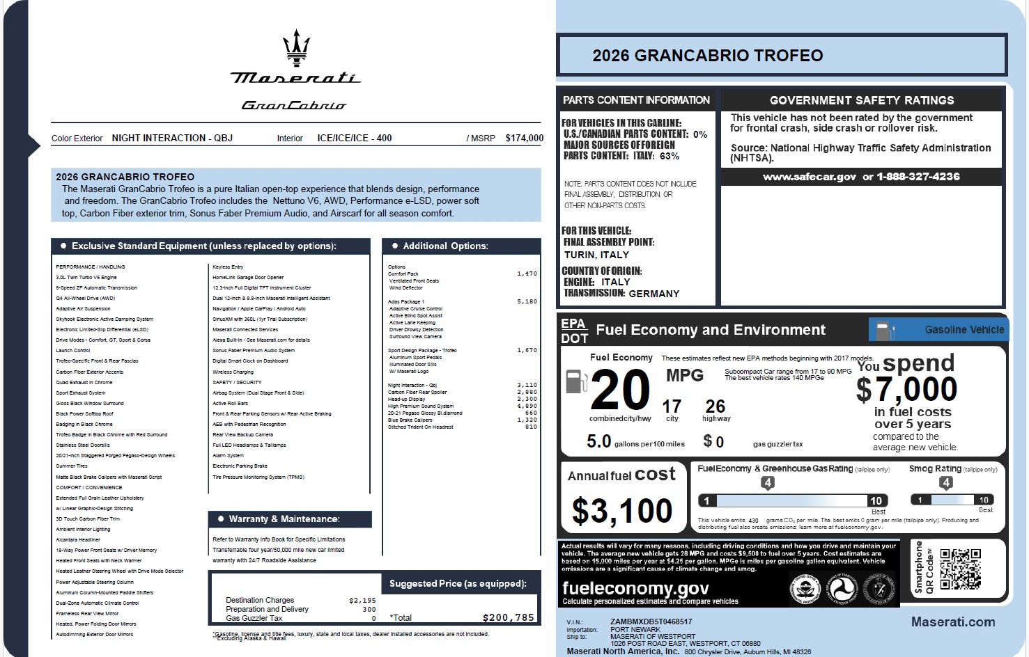 New 2026 Maserati GranCabrio Trofeo for sale $200,785 at Maserati of Westport in Westport CT 06880 1
