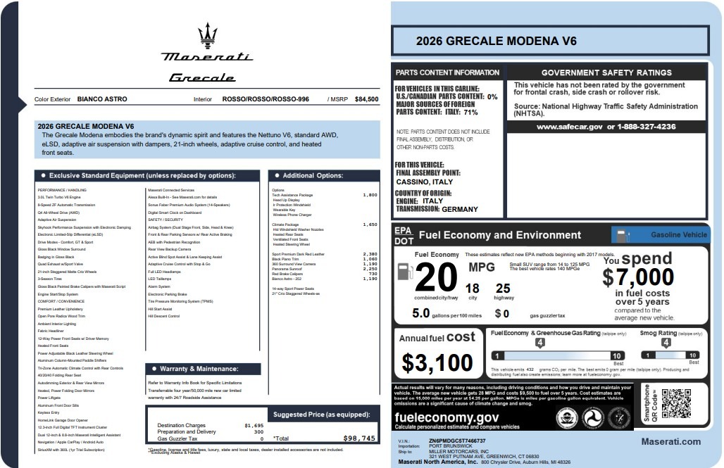 New 2026 Maserati Grecale Modena V6 for sale $98,745 at Maserati of Westport in Westport CT 06880 1