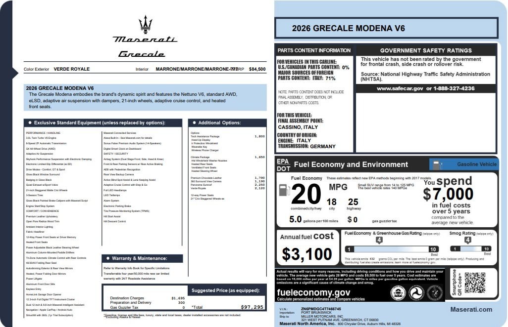 New 2026 Maserati Grecale Modena V6 for sale $97,295 at Maserati of Westport in Westport CT 06880 1