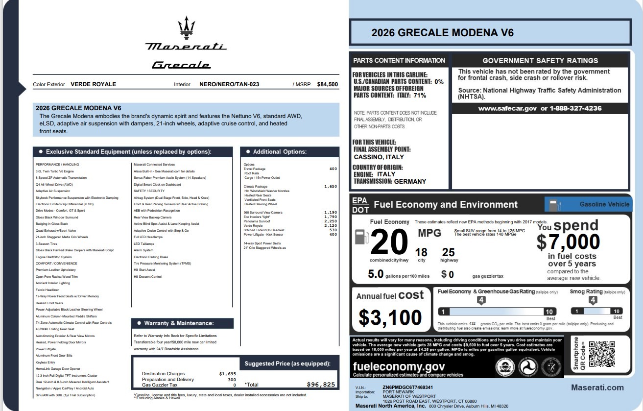 New 2026 Maserati Grecale Modena V6 for sale $96,825 at Maserati of Westport in Westport CT 06880 1