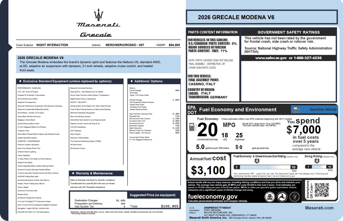 New 2026 Maserati Grecale Modena V6 for sale $100,905 at Maserati of Westport in Westport CT 06880 1