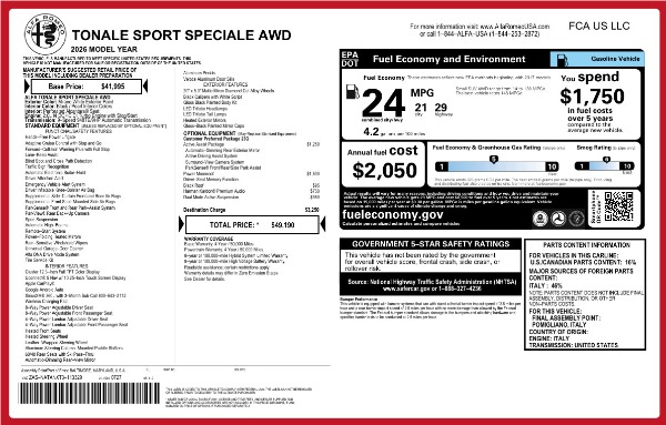 New 2026 Alfa Romeo Tonale Sport Speciale for sale $49,190 at Maserati of Westport in Westport CT 06880 25