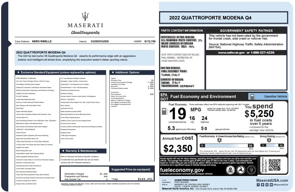 Used 2022 Maserati Quattroporte Modena Q4 for sale $52,900 at Maserati of Westport in Westport CT 06880 1