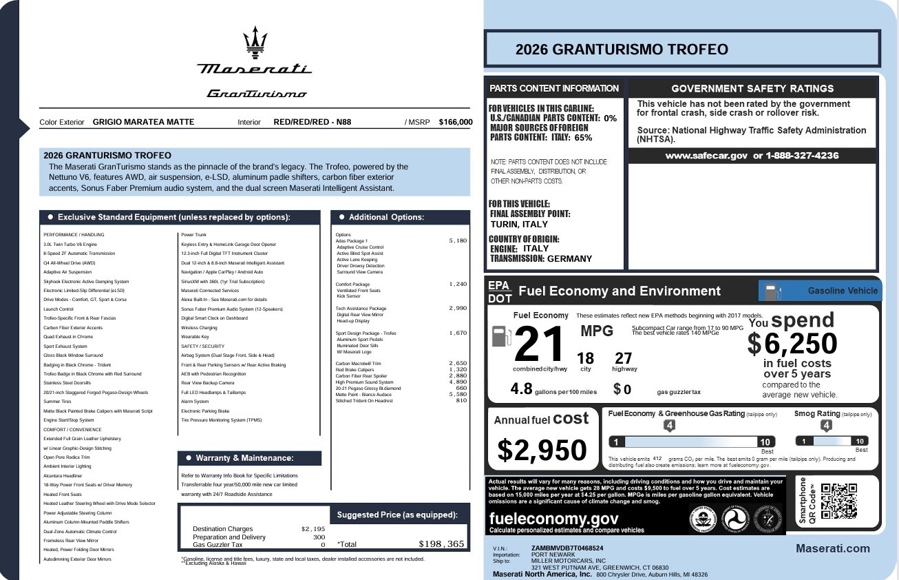 New 2026 Maserati GranTurismo Trofeo for sale $198,365 at Maserati of Westport in Westport CT 06880 1