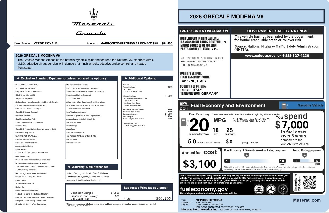 New 2026 Maserati Grecale Modena V6 for sale $96,295 at Maserati of Westport in Westport CT 06880 1