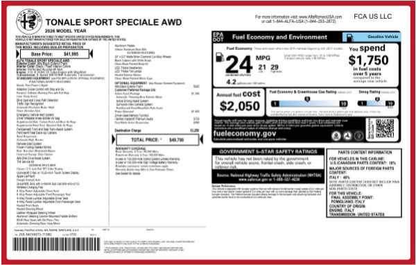 New 2026 Alfa Romeo Tonale Sport Speciale for sale $49,790 at Maserati of Westport in Westport CT 06880 25