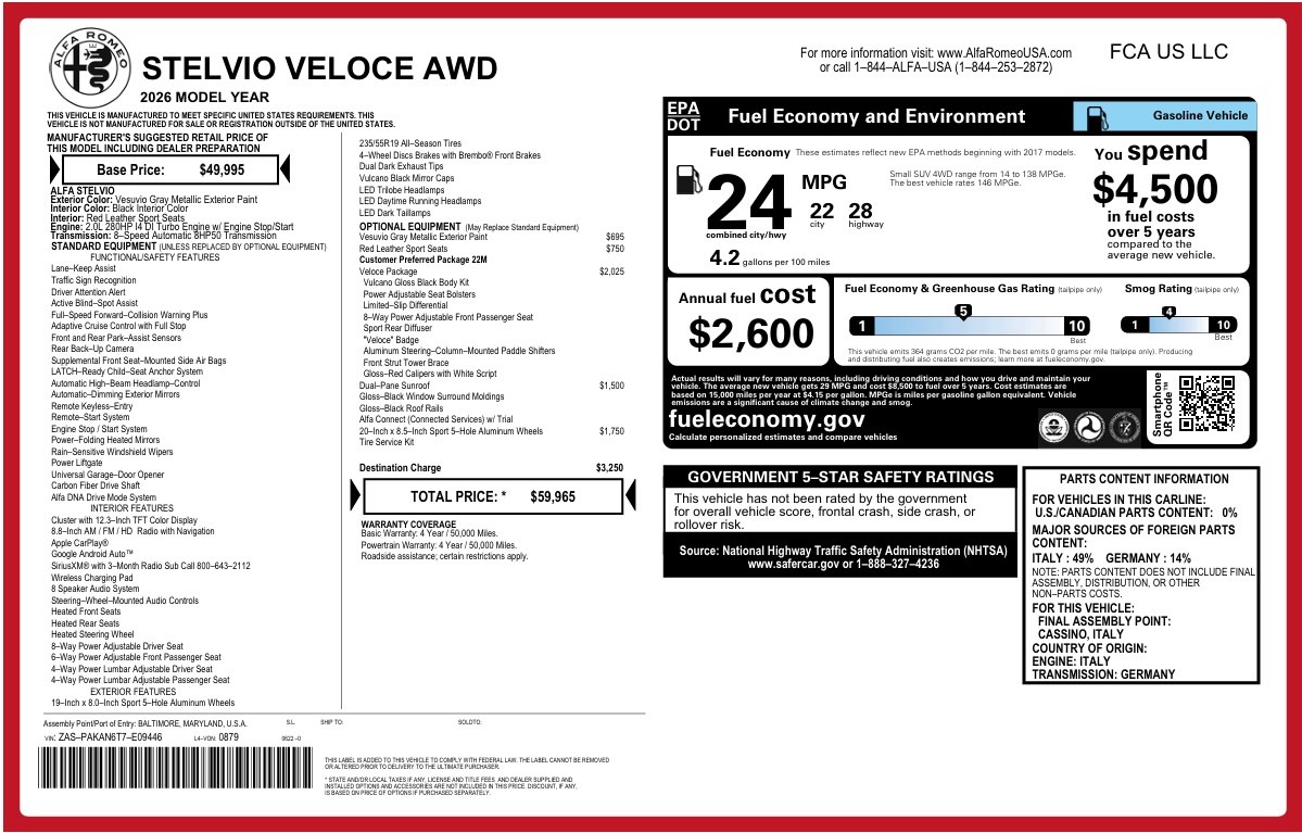 New 2026 Alfa Romeo Stelvio Veloce for sale $59,965 at Maserati of Westport in Westport CT 06880 1