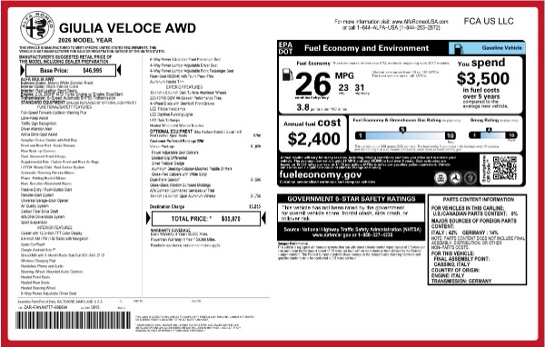 New 2026 Alfa Romeo Giulia Veloce for sale $55,870 at Maserati of Westport in Westport CT 06880 26