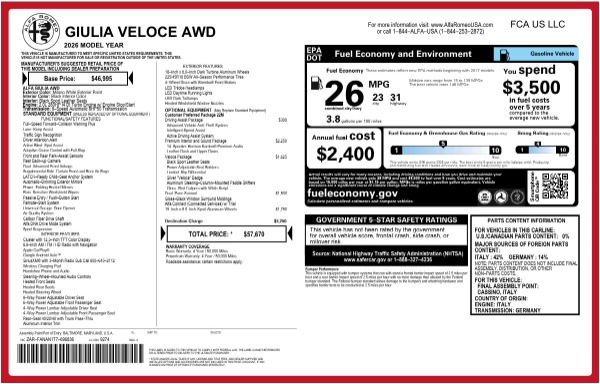 New 2026 Alfa Romeo Giulia Veloce for sale $57,670 at Maserati of Westport in Westport CT 06880 24