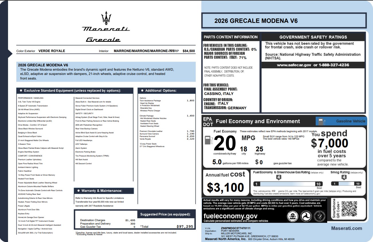 New 2026 Maserati Grecale Modena V6 for sale $97,295 at Maserati of Westport in Westport CT 06880 1