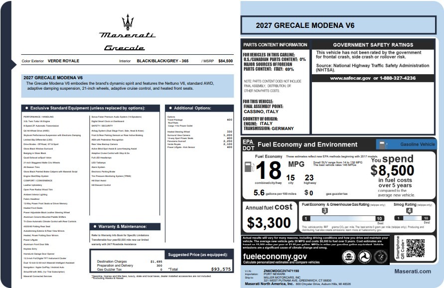 New 2027 Maserati Grecale Modena V6 for sale $93,575 at Maserati of Westport in Westport CT 06880 1