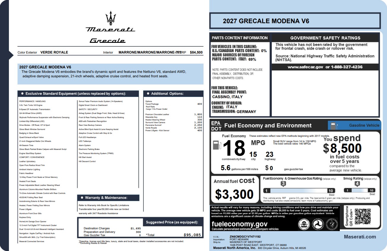 New 2027 Maserati Grecale Modena V6 for sale $95,085 at Maserati of Westport in Westport CT 06880 1