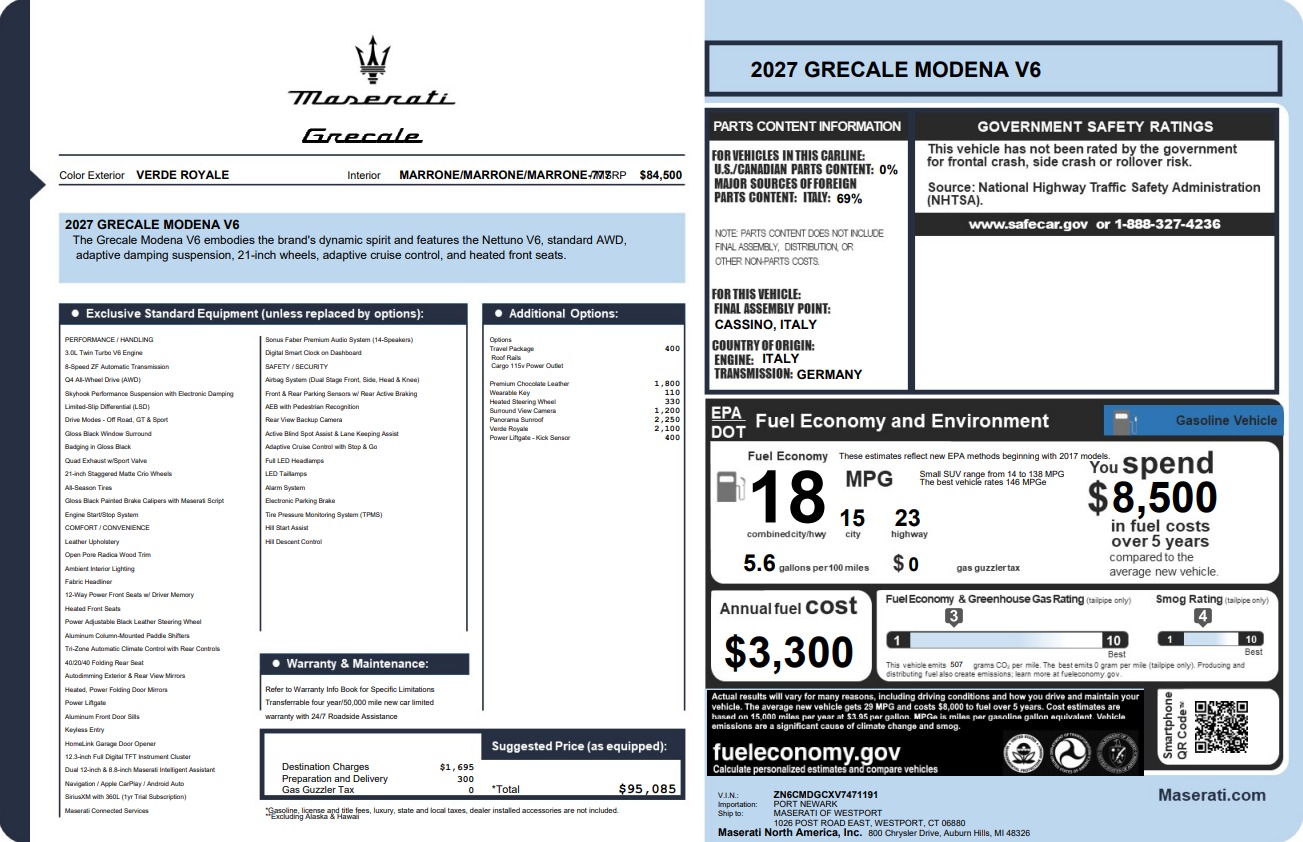 New 2027 Maserati Grecale Modena V6 for sale $95,085 at Maserati of Westport in Westport CT 06880 1