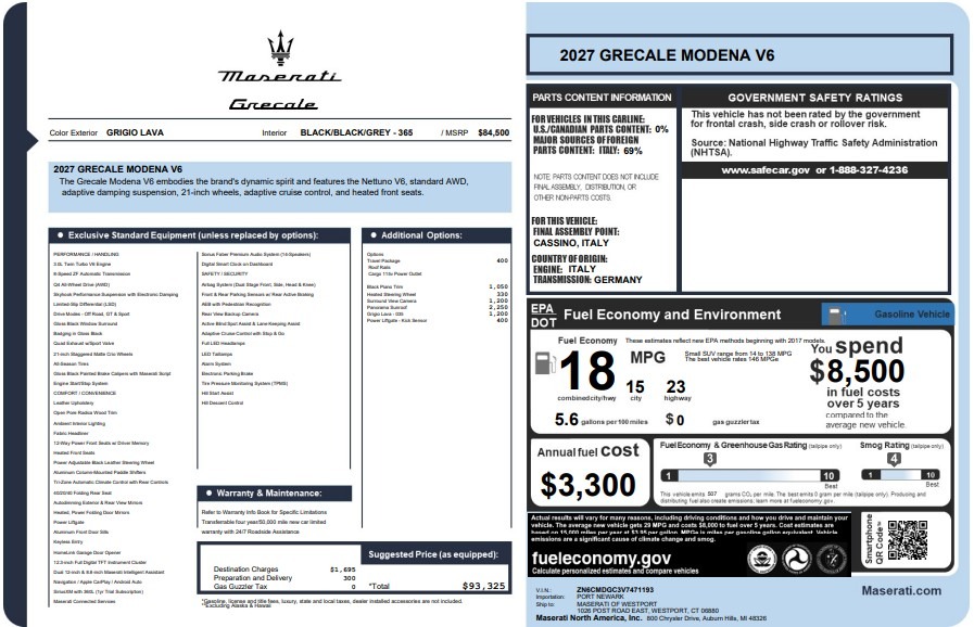 New 2027 Maserati Grecale Modena V6 for sale $93,325 at Maserati of Westport in Westport CT 06880 1